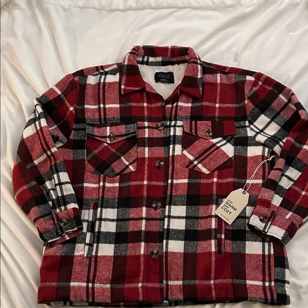 Active USA Red and Black Plaid Shirt Jacket “nwt”SZ: L “Shacket”